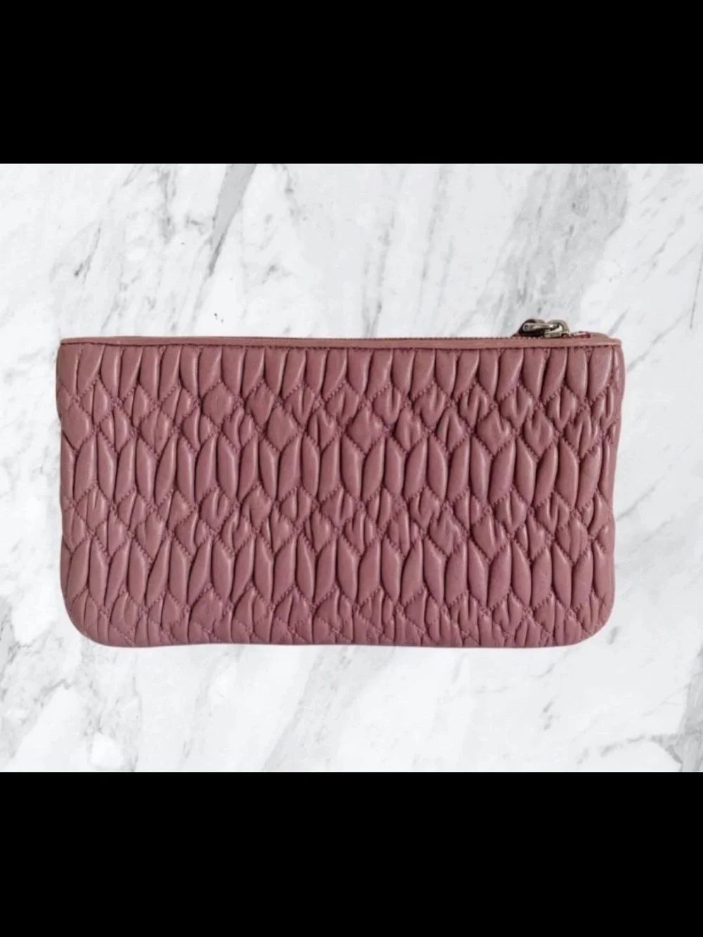 Miu Miu Dusty Pink Quilted Leather Wristlet with Butterfly Charm